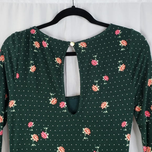 Free People Green Pink Flowers Celine Ruched Key Hole Back Mini Dress Sz S. - Picture 10 of 13